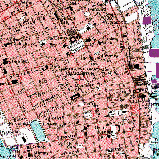 Topographic Map of College of Charleston J C Long and Beatty Center, SC