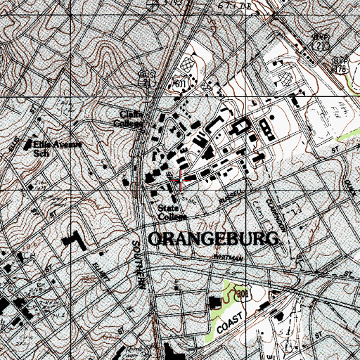 Topographic Map of South Carolina State University Wilkinson Hall, SC