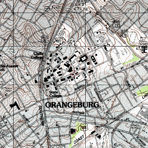 Topographic Map of South Carolina State University Miller Hall, SC