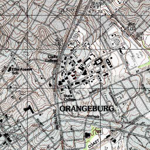 Topographic Map of South Carolina State University Bradham Hall, SC