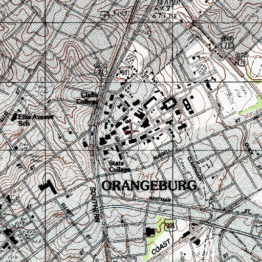 Topographic Map of South Carolina State University Manning Hall, SC