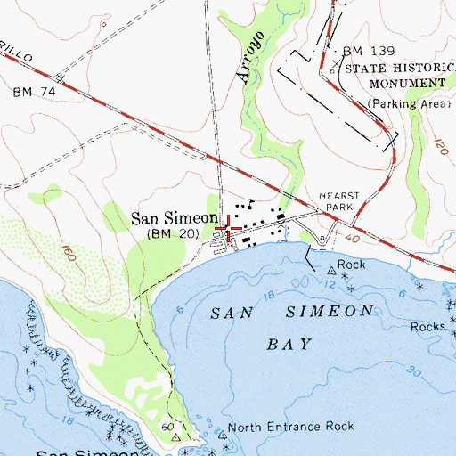Topographic Map of San Simeon, CA