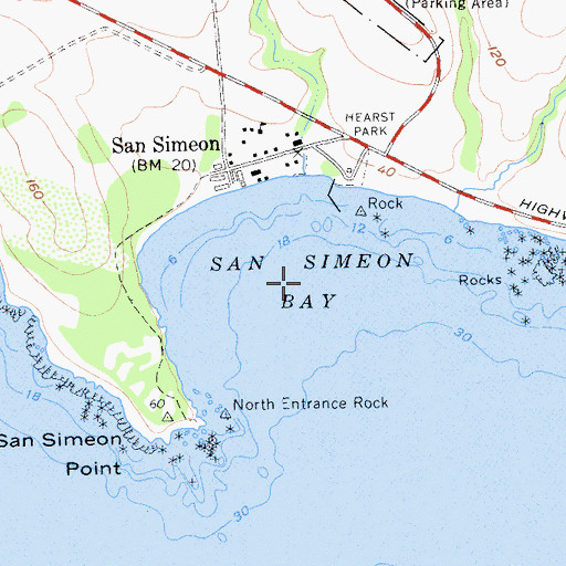 Topographic Map of San Simeon Bay, CA