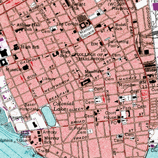 Topographic Map of College of Charleston McConnell Hall, SC