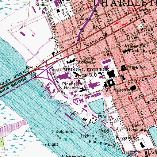 Topographic Map of Medical University of South Carolina Ashley River Tower, SC