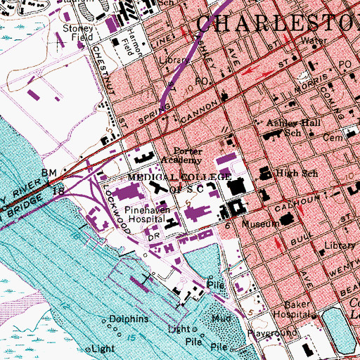 Topographic Map of Medical University of South Carolina Thurmond Gazes Research Building, SC