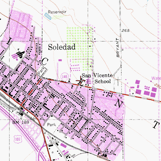 Topographic Map of San Vicente Elementary School, CA