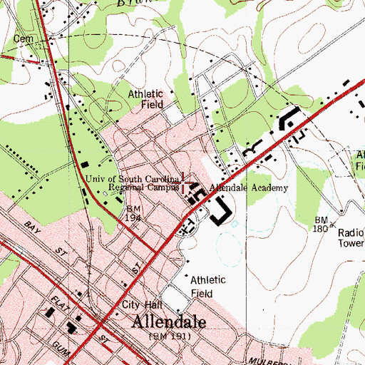 Topographic Map of University of South Carolina Salkehatchie West Education Building, SC