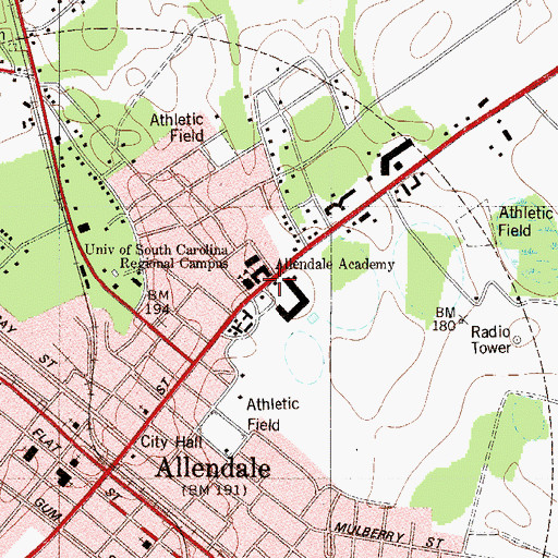 Topographic Map of University of South Carolina Salkehatchie West Student Services Building, SC