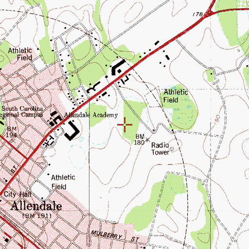 Topographic Map of University of South Carolina Salkehatchie West Wellness Center, SC