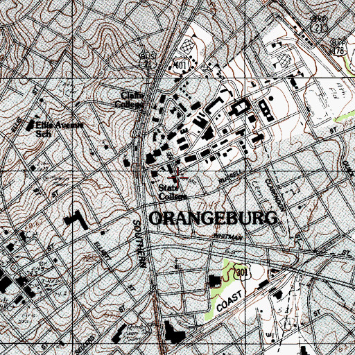 Topographic Map of South Carolina State University Moss Hall, SC