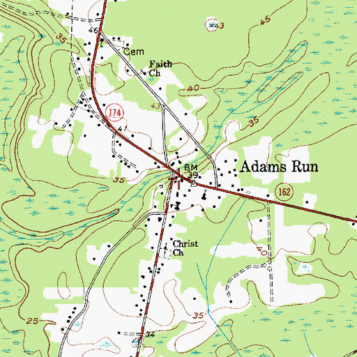 Topographic Map of Adams Run Post Office, SC