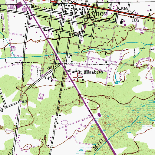 Topographic Map of Aynor Post Office, SC
