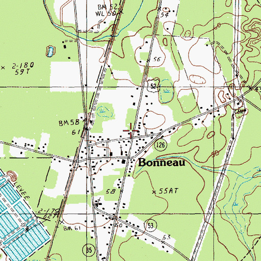 Topographic Map of Bonneau Post Office, SC