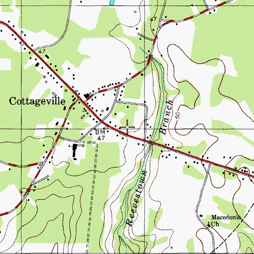 Topographic Map of Cottageville Post Office, SC