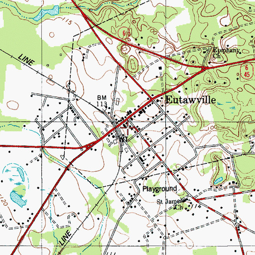 Topographic Map of Eutawville Post Office, SC