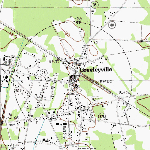 Topographic Map of Greeleyville Post Office, SC