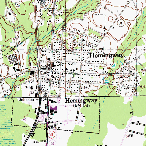Topographic Map of Hemingway Post Office, SC
