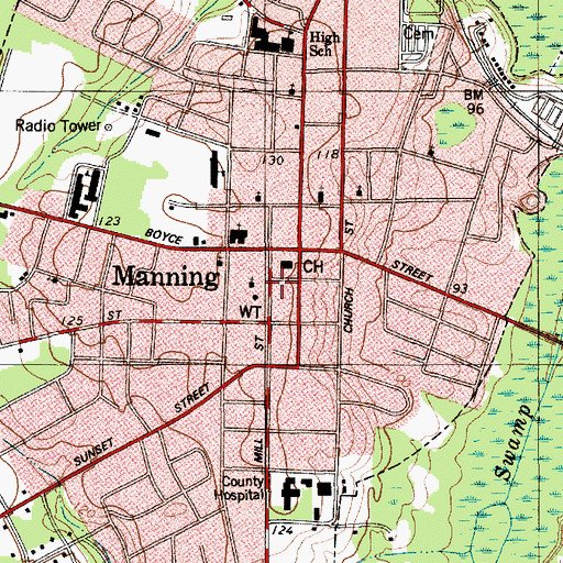 Topographic Map of Manning Post Office, SC