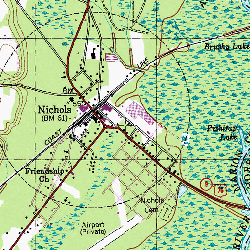Topographic Map of Nichols Post Office, SC