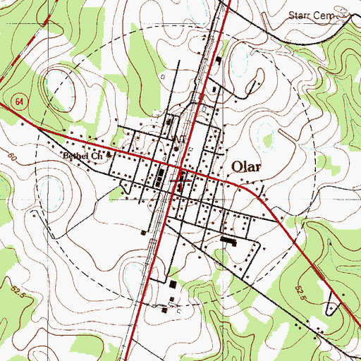 Topographic Map of Olar Post Office, SC