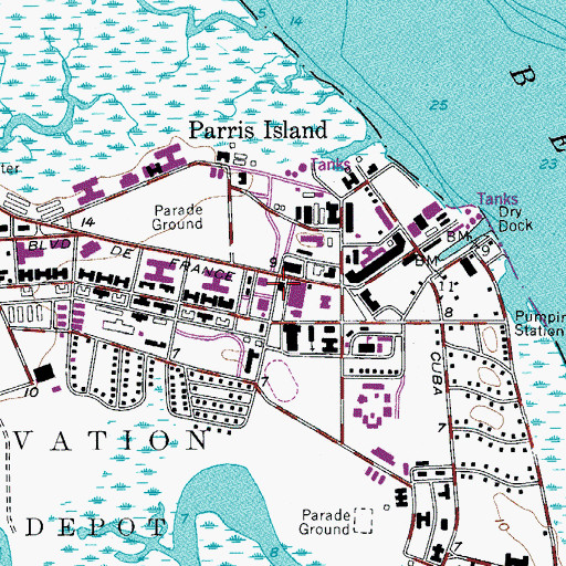 Topographic Map of Parris Island Post Office, SC