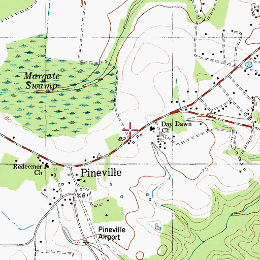 Topographic Map of Pineville Post Office, SC