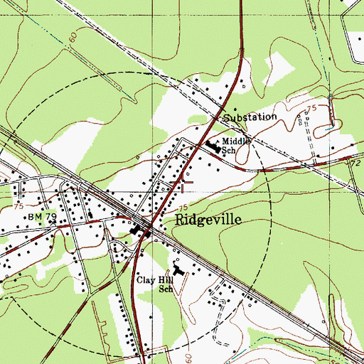 Topographic Map of Ridgeville Post Office, SC