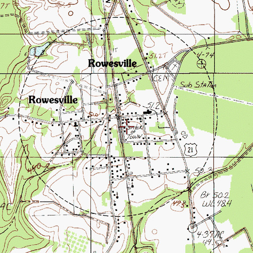 Topographic Map of Rowesville Post Office, SC