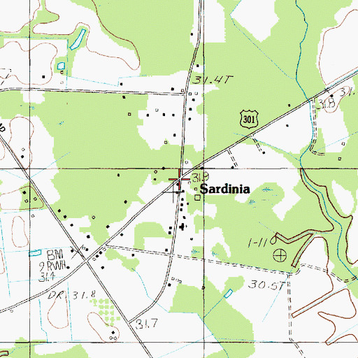 Topographic Map of Sardinia Post Office, SC