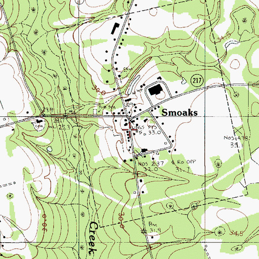 Topographic Map of Smoaks Post Office, SC