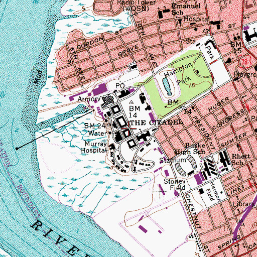 Topographic Map of The Citadel Law Barracks, SC