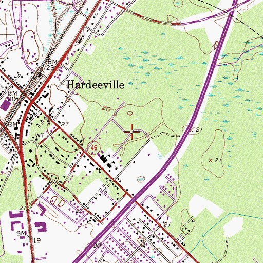 Topographic Map of Hardeeville Community Center, SC
