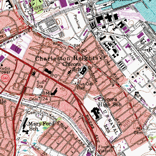 Topographic Map of Live Oak Community Center, SC