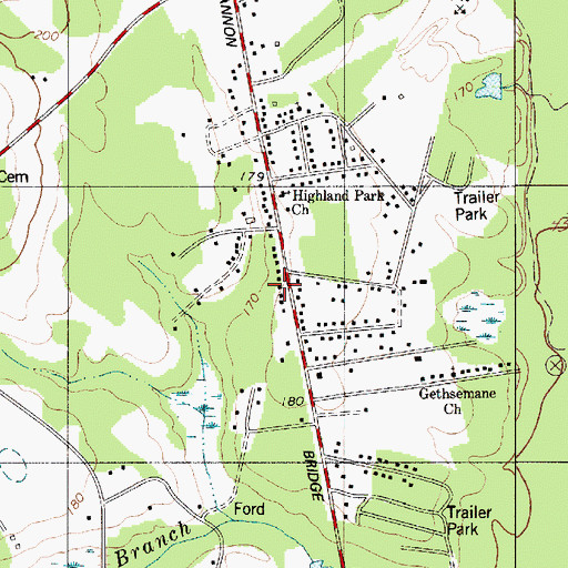 Topographic Map of Cannon Bridge Road Church of God, SC