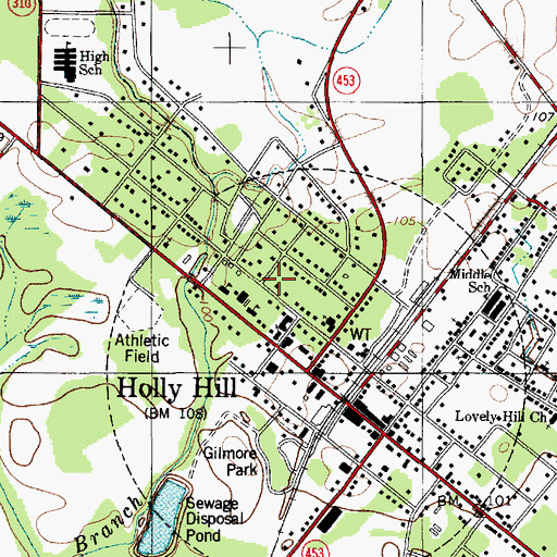 Topographic Map of First Baptist Church, SC