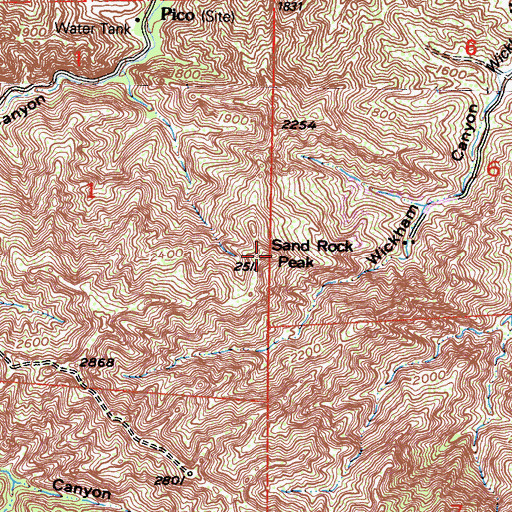Topographic Map of Sand Rock Peak, CA