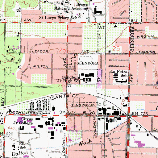 Topographic Map of Sandburg Middle School, CA