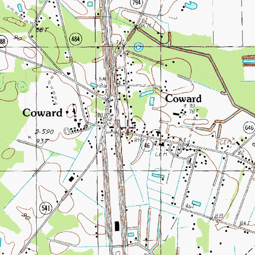 Topographic Map of Coward Pentecostal Holy Church, SC