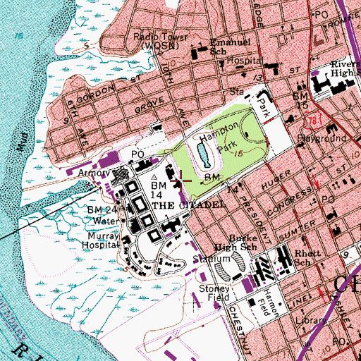 Topographic Map of The Citadel Summerall Chapel, SC