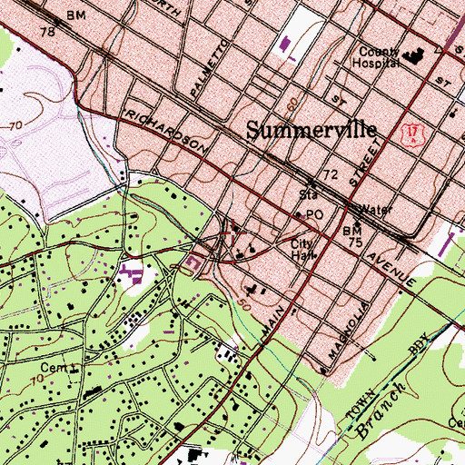 Topographic Map of Summerville Church of God, SC