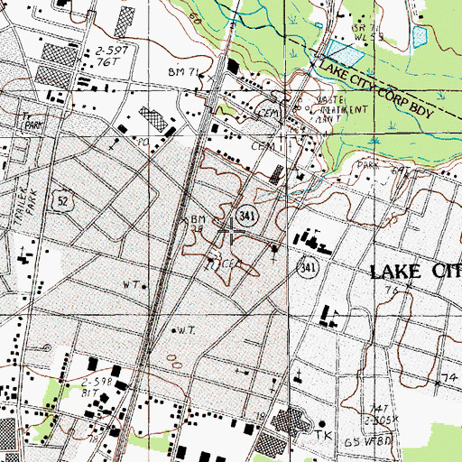 Topographic Map of Lake City First Baptist Church, SC