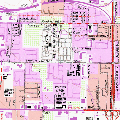 Topographic Map of Santa Ana Cemetery, CA