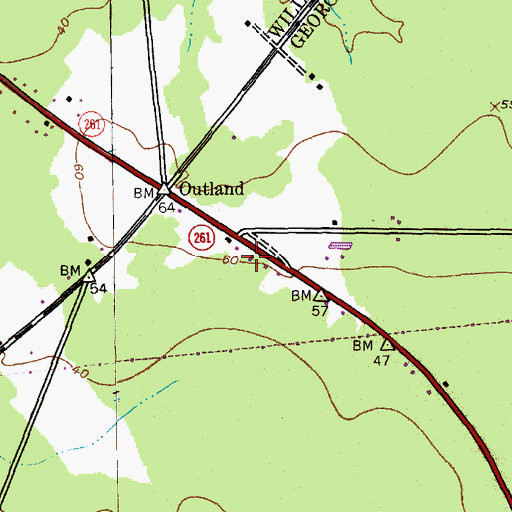 Topographic Map of Outland Church of God, SC