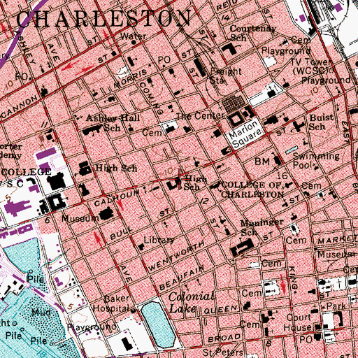 Topographic Map of College of Charleston Addlestone Library, SC