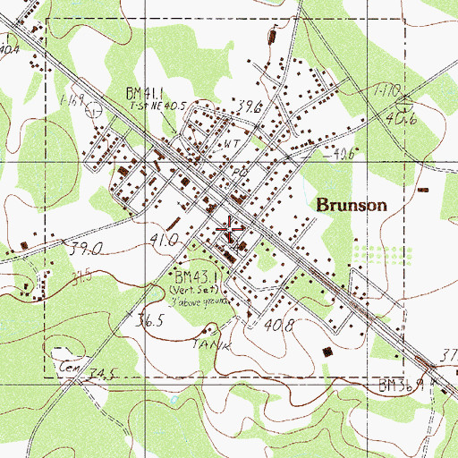 Topographic Map of Brunson Baptist Church, SC