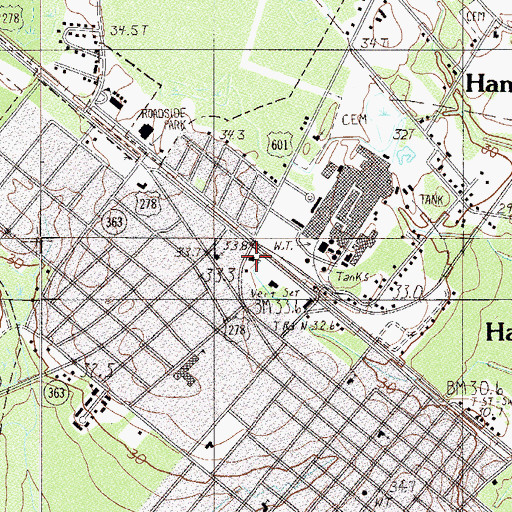 Topographic Map of Huspah Baptist Church, SC