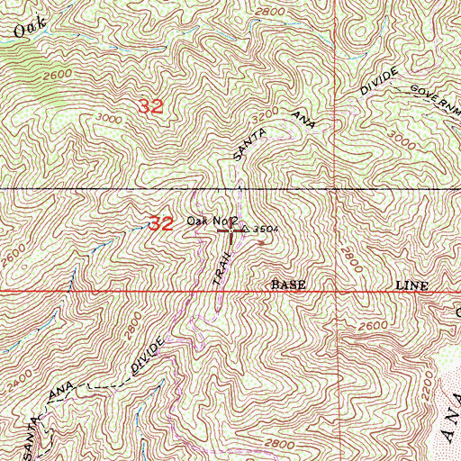 Topographic Map of Santa Ana Divide Trail, CA