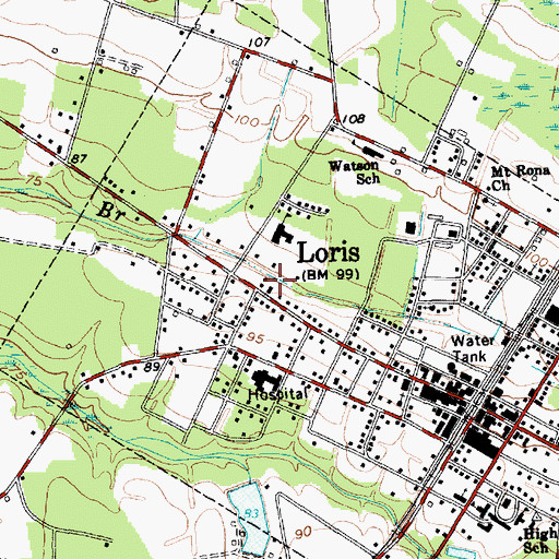 Topographic Map of Loris First Baptist Church, SC