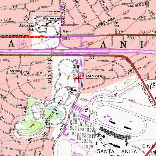 Topographic Map of Santa Anita, CA